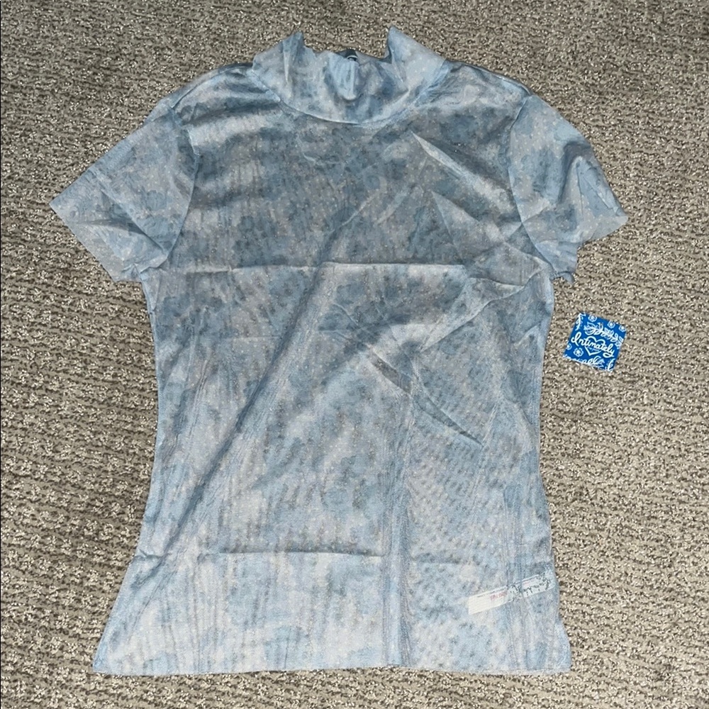 Free People Blue Sheer Floral Tee